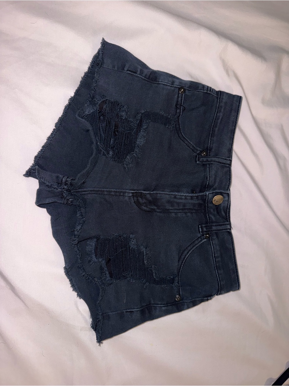 Ashley Mason Dark Blue Distressed Denim Cutoff Shorts